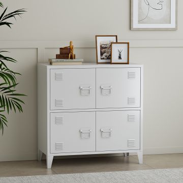 Armadio Hamina a 4 Ante Mobile in Acciaio per Archivio 82 x 80 x 40 cm Bianco [en.casa] 