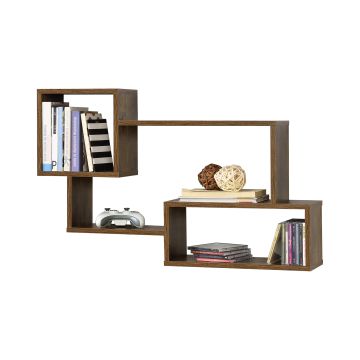 Mensola da Parete / da Muro con 3 Scomparti a Cubo/Rettangolo 87 x 18 x 54 cm Scaffale Pensile con Ripiani Portaoggetti Libreria - Effetto Legno Scuro