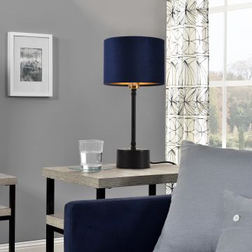 [lux.pro] Lampada da Tavolo Deventer Lampada da Scrivania 39 cm x ø18 cm Design Metallo Flanella Nero Blu