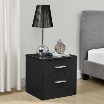 [en.casa] Comodino da letto elegante nero + 2 x cassetti truciolato 