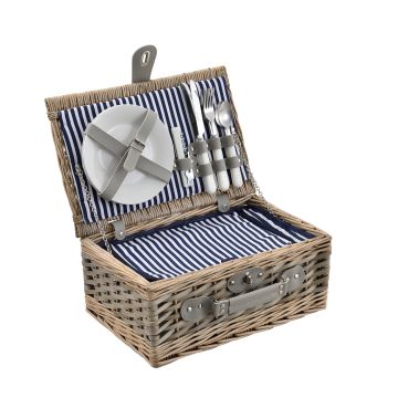 Cestino da Picnic per 2 Persone Valigia Picnic in Rami di Salice Vintage Set da Picnic Incluso Piatti Posate Bicchieri Borsa Termica Cavatappi Interno Blu / Bianco - casa.pro