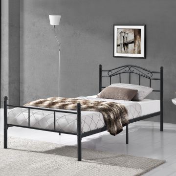 Letto Singolo Florenz in Acciaio con Testiera Alta Decorativa 90 x 200 cm Nero [en.casa]