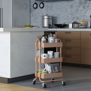 Carrello da Cucina 'Pyhäntä' in Acciaio con 3 Contenitori - Marrone chiaro [en.casa]