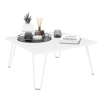 Tavolino Basso da Salotto Tavolino da caffè con Piano Quadrato e Gambe a Forcina 60 x 60 x 30 cm Tavolino Moderno da Soggiorno - Bianco [en.casa]