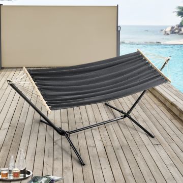 Amaca da Giardino/Terrazza con Supporto di Base in Acciaio - Superficie di Riposo 200 x 80 cm - Supporto fino a 120 kg - Tela in Colore Grigio Scuro