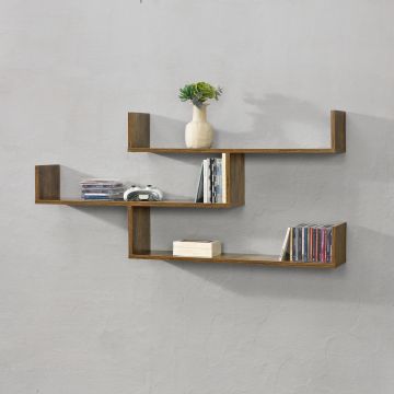 Mensola da Parete / da Muro con 3 Ripiani a Forma di U 119 x 18 x 55 cm Scaffale / Libreria / Consolle Pensile Portaoggetti - Effetto Color Legno