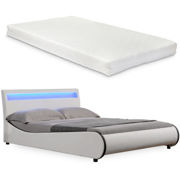 Letto con Materasso e Testiera Alta con Illuminazione a LED Similpelle Corium