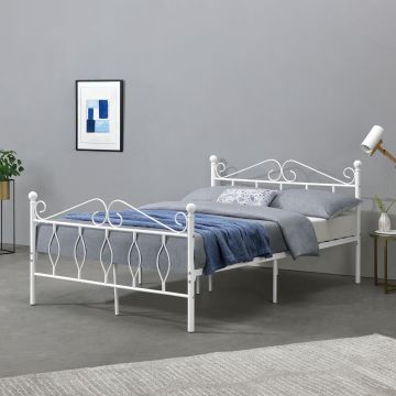 Struttura Letto in Metallo con Testiera e Pediera in Stile Romantico/Classico 140 x 200 cm Letto Francese / Matrimoniale - Bianco