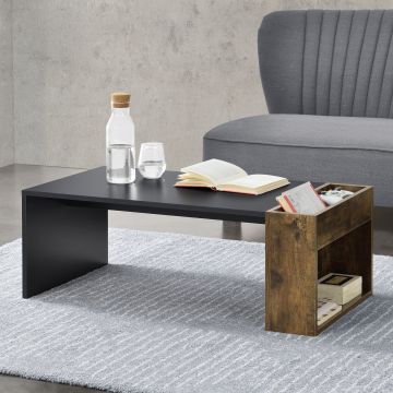 Tavolino da caffè/da Divano con Contenitore e Ripiano Laterali 34 x 95 x 50 cm Tavolo Basso da Salotto/Soggiorno in Forma Rettangolare - Nero/Rovere Scuro