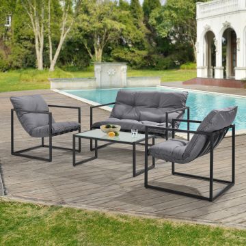 Set Salottino da Giardino Dallas con Cuscini in Olefina - Nero/Grigio casa.pro