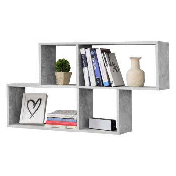 Mensola da Parete con 4 Scomparti a Cubo / Rettangolo 100 x 19,5 x 53 cm Scaffale Pensile con Ripiani Portaoggetti Libreria - Effetto Cemento