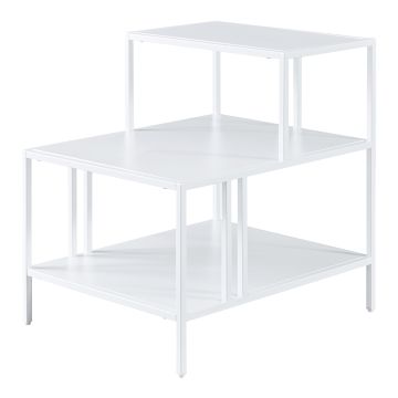 Tavolino Basso Kumlinge in Acciaio con Ripiani Quadrati 60 x 60 x 50 cm Bianco [en.casa] 