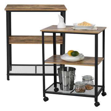 Carrello di Servizio con 3 Ripiani in Color Legno Scuro e Nero Portavivande da Cucina/Mense con 4 Ruote Rimovibili Catering Ristorazione Scaffale