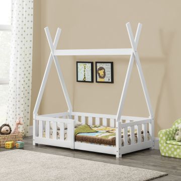 [en.casa] Letto per Bambino a Forma di Tenda Indiana con Sponde Lettino Tipi di Legno Pino con Barriere 70 x 140 cm Bianco Opaco con Sbarre