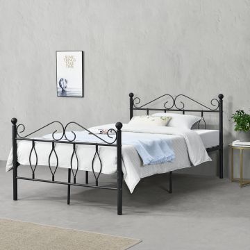 Struttura Letto in Metallo con Testiera e Pediera in Stile Romantico/Classico 90/120/140 x 200 cm Letto Singolo / Francese / 1 Piazza e Mezza - Nero