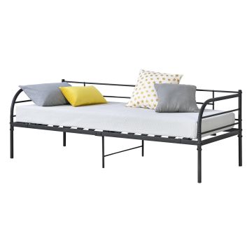 Divano in Metallo a 2-3 Posti di Seduta, Supporto Max.150 kg Letto Singolo 90 x 200 cm Sofa in Acciaio con Testiera, Pediera - Nero, Opaco