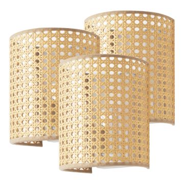 Set di 3 Applique per Interni Ascot a Paralume Semicilindrico - Effetto Rattan lux.pro