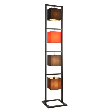 Lampada da Terra con 4 Paralumi in Tessuto a Forma di Cubo Colori Diversi - Piantana Alta 146 cm Telaio Rettangolare Nero - lux.pro