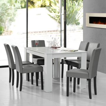 Set Pranzo con Tavolo 140x90 cm e 6 Sedie in Similpelle - Bianco / Grigio chiaro [en.casa] 