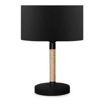 Lampada da Comodino 'Rayleigh' Lampada da Tavolo con Paralume Circolare in Tessuto e Stelo in Metallo con Corda di Iuta - Nero - lux.pro 