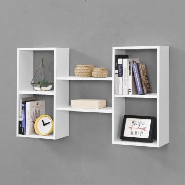 Mensola da Parete con 5 Scomparti a Cubo/Rettangolo 101 x 18 x 60 cm Scaffale Pensile a Forma di  H con Ripiani Portaoggetti Libreria - Bianco Opaco