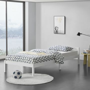 Struttura Letto in Legno di Pino 90 x 200 cm con Testiera Bassa Letto Singolo in Design Minimal - Bianco