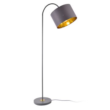 Lampada da Terra Alta 173 cm Lampada a Stelo Curvo con Paralume Orientabile - Piantana con Abat-jour Cilindrico in Tessuto - Grigio - lux.pro