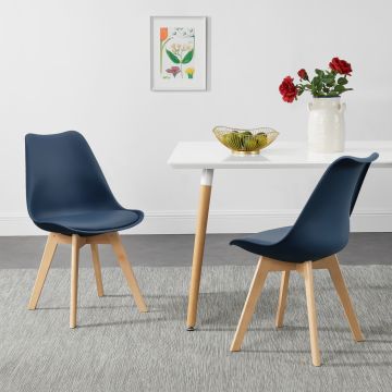 [en.casa] Set di 2 Sedie Sala da Pranzo con Gambe di Legno Massello di Faggio Seduta Imbottita - Blu