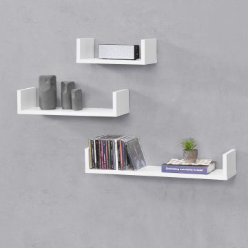 Set da 3 Mensole da Parete in Misure Diverse 3 Consolli Pensili a Forma di U Portaoggetti Libreria - Bianco