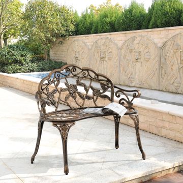 Panca da Giardino con Decorazione Floreale - Bronzo [casa.pro] 