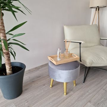 Sgabello Basso Laholm Pouf Rotondo Ø40 cm Effetto Velluto Grigio [en.casa] 