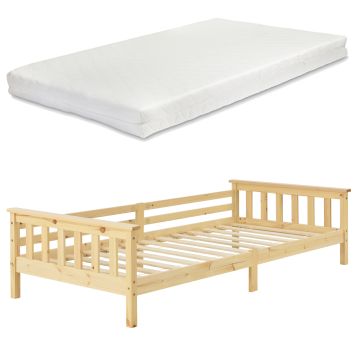 Letto per Bambino con Materasso Ipoallergenico a Schiuma Fredda 70x140 / 80x160 / 90x200 cm Letto di Design Moderno in Legno di Pino con Testiera e Pediera - Vari Colori