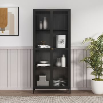 Armadio a Vetrata Säkylä con 4 Scomparti 180 x 80 x 35 cm Acciaio Nero [en.casa] 