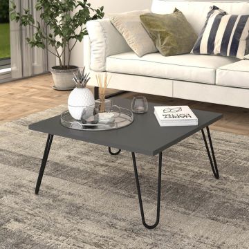 Tavolino Basso da Salotto Tavolino da caffè con Piano Quadrato e Gambe a Forcina 60 x 60 x 30 cm Tavolino Moderno da Soggiorno - Antracite / Nero [en.casa]