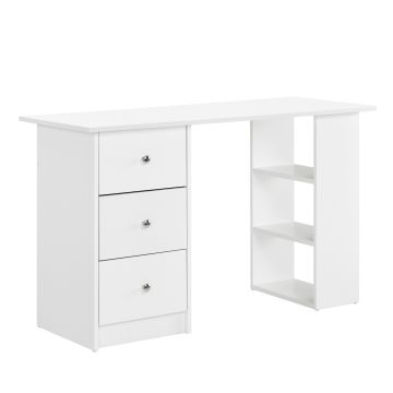 [en.casa] Scrivania con 3 mensole e 3 cassetti - 120 x 49 x 72 cm - Bianco