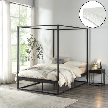 Letto a Baldacchino Kristianstad con Materasso 120 x 200 cm Metallo Nero [en.casa]