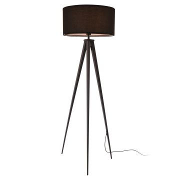 Lampada da Terra in Stile Treppiedi con Base in Metallo e Paralume Cilindrico in Tessuto E27 60W Piantana Tripode - Nero - lux.pro