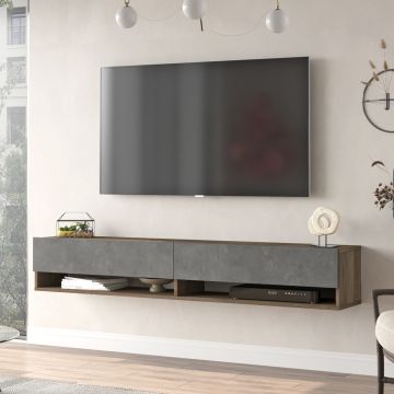 Consolle da Parete 'Laitila' con 2 Ante e Scomparti Mobile Pensile Porta TV 180 cm - Effetto Rovere Scuro / Effetto cemento [en.casa]