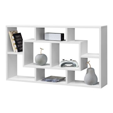 Mensola da Parete a Forma Rettangolare con 8 Scomparti 85 x 16 x 48 cm Scaffale Pensile con Ripiani Portaoggetti Libreria - Bianco