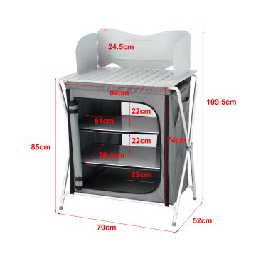 Mobile Portatile da Campeggio - Vari Misure - Armadietto/Credenza da Esterni in Alluminio, Chiusura con Cerniera, Struttura Pieghevole + Borsa di Trasporto - Grigio Scuro