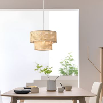 Lampada a Sospensione Ascot con 2 Paralumi Cilindrici Ø 30 cm - Effetto Rattan lux.pro