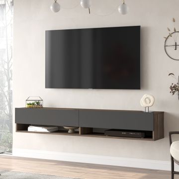 Consolle da Parete 'Laitila' con 2 Ante e Scomparti Mobile Pensile Porta TV 180 cm - Effetto Rovere Scuro / Antracite [en.casa]