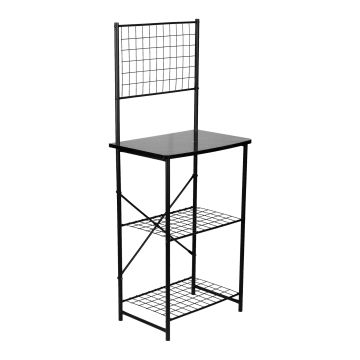 Scaffale da Cucina 'Nibe' Mobile da Stoccaggio Supporto per Microonde Organizzatore da Cucina con Parete a Griglia e Ripiani - Nero / Effetto Marmo [en.casa] 