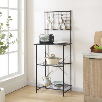 Scaffale da Cucina 'Nibe' Mobile da Stoccaggio Supporto per Microonde Organizzatore da Cucina con Parete a Griglia e Ripiani - Vari Colori e Misure [en.casa] 