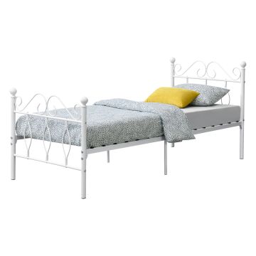 Struttura Letto Singolo in Metallo con Testiera e Pediera in Stile Romantico/Classico 90 x 200 cm Letto 1 Piazza - Bianco