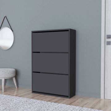 Scarpiera Salvaspazio Slim con 3 Contenitori Ribaltabili Portascarpe Stretto da Ingresso Capienza 18 Paia 110 x 73,5 x 24 cm - Antracite [en.casa] 