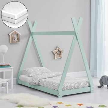 [en.casa] Letto per Bambino a Forma di Tenda Indiana con Materasso a Schiuma Fredda Lettino Tipi di Legno Pino in Stile Montessori con Materasso Anallergico Oeko-Tex Standard 100