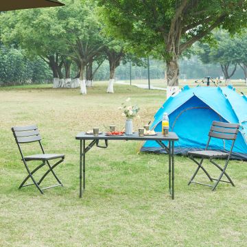 Tavolo da Picnic Adelfia Pieghevole - Nero Effetto Rattan [en.casa]