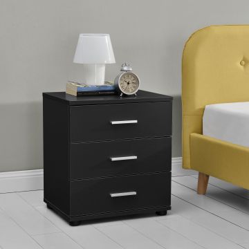 [en.casa] Comodino da letto elegante nero 3 x cassetti truciolato