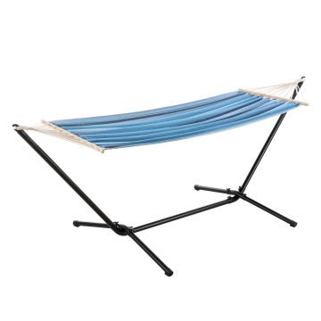 Amaca da Giardino/Terrazza con Supporto di Base in Acciaio - Superficie di Riposo 200 x 80 cm - Supporto fino a 120 kg - Tela con Strisce Blu